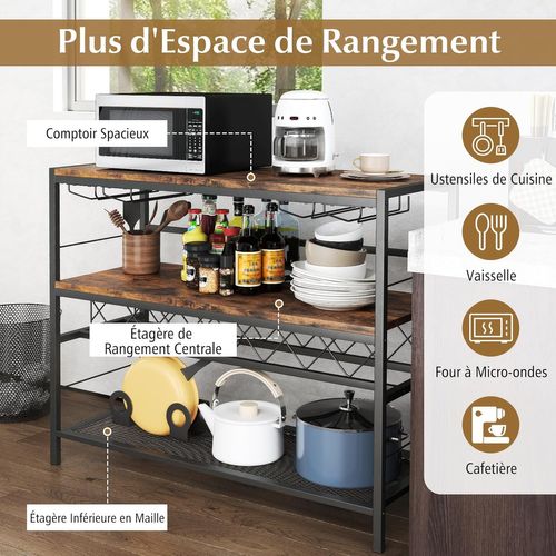 Casier à Vin Autoportant à 4 Niveaux, Table De Bar à Vin De 104 Cm Avec Rangement