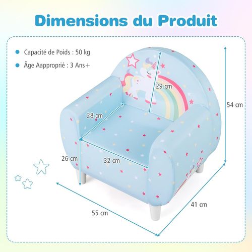 Fauteuil Enfant Avec Joli Motif Licorne,canapé Chaise Enfant En Mousse,charge 50kg Pour 3 Ans+(bleu)