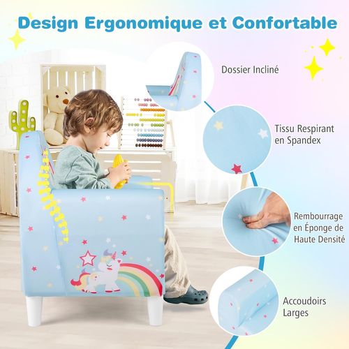 Fauteuil Enfant Avec Joli Motif Licorne,canapé Chaise Enfant En Mousse,charge 50kg Pour 3 Ans+(bleu)