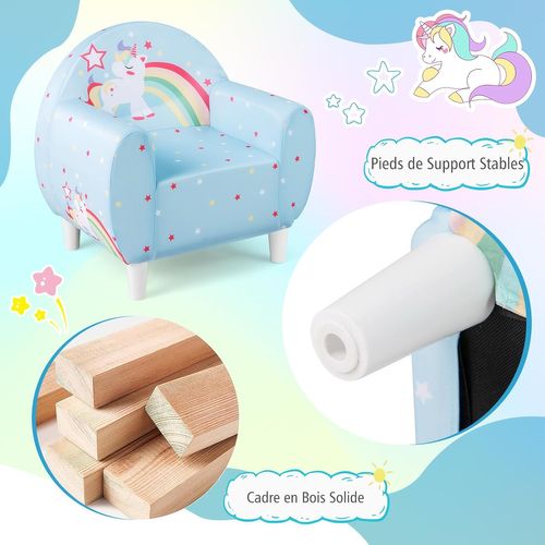 Fauteuil Enfant Avec Joli Motif Licorne,canapé Chaise Enfant En Mousse,charge 50kg Pour 3 Ans+(bleu)