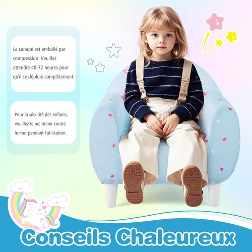 Fauteuil Enfant Avec Joli Motif Licorne,canapé Chaise Enfant En Mousse,charge 50kg Pour 3 Ans+(bleu)