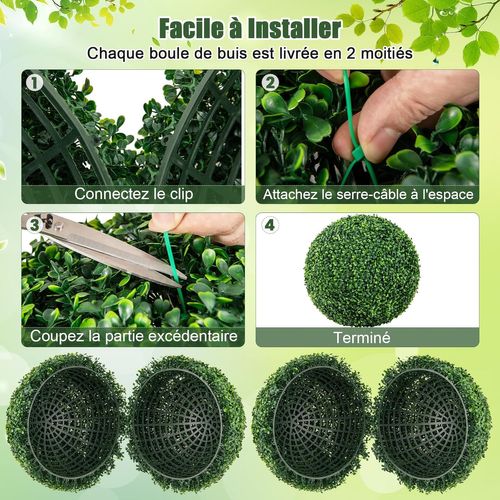 2 Boules De Buis Artificielles 50 Cm Résistantes Aux Uv, Vert Foncé