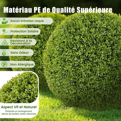 2 Boules De Buis Artificielles 50 Cm Résistantes Aux Uv, Plantes En Boules, Vert