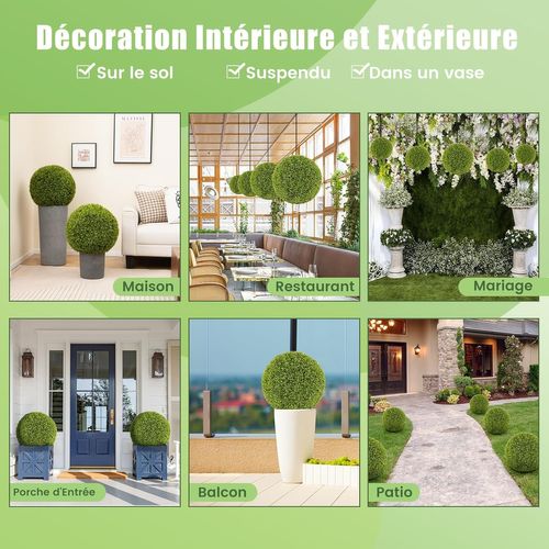 2 Boules De Buis Artificielles 50 Cm Résistantes Aux Uv, Plantes En Boules, Vert