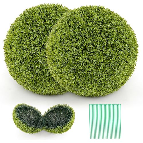 2 Boules De Buis Artificielles 39 Cm Résistantes Aux Uv, Plantes En Boules, Vert