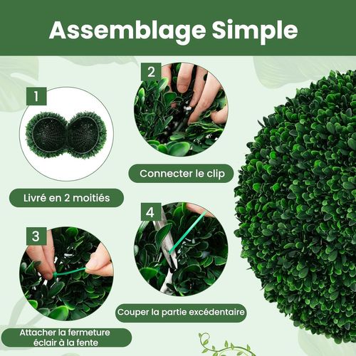 2 Boules De Buis Artificielles 52 Cm Résistantes Aux Uv, Plantes En Boules, Vert Foncé