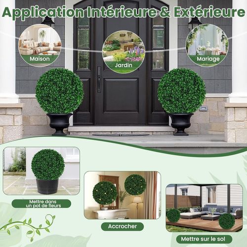2 Boules De Buis Artificielles 52 Cm Résistantes Aux Uv, Plantes En Boules, Vert Foncé