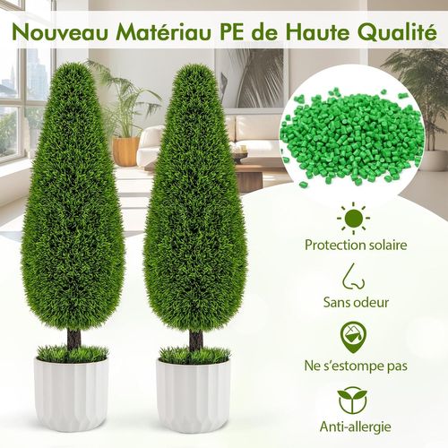 Lot De 2 Arbres Arbustes De Cèdre Artificiel 90 Cm En Forme De Larme, Fausse Plante Topiaire En Pot