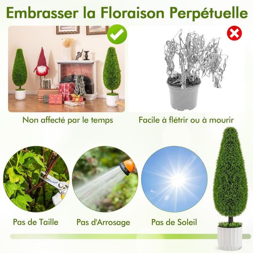 Lot De 2 Arbres Arbustes De Cèdre Artificiel 90 Cm En Forme De Larme, Fausse Plante Topiaire En Pot