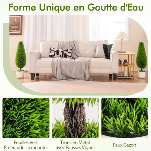 Lot De 2 Arbres Arbustes De Cèdre Artificiel 90 Cm En Forme De Larme, Fausse Plante Topiaire En Pot