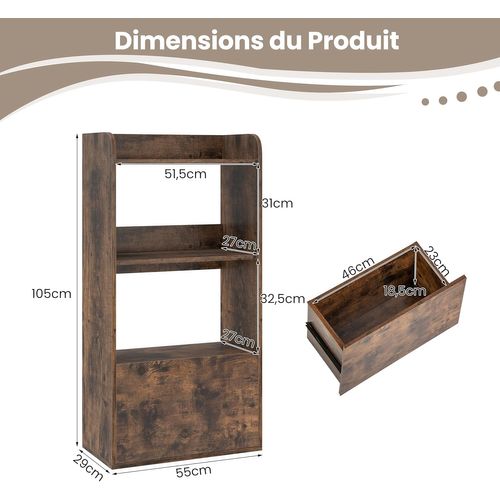 Bibliothèque Avec Tiroir, Armoire Autoportante Avec Etagère Ouverte à 3 Niveaux (marron Rustique)