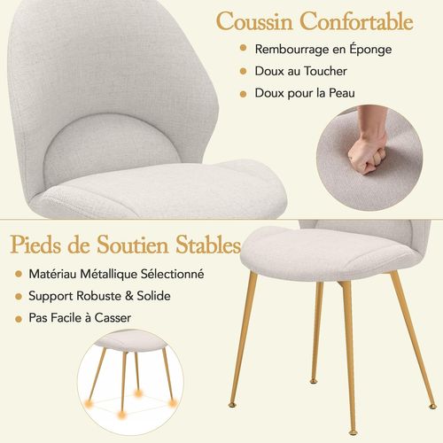 Chaise Salle à Manger Lin Lot De 2, Chaise Tissu Rembourrés, Dossier Incurvé, Capacité 150 Kg