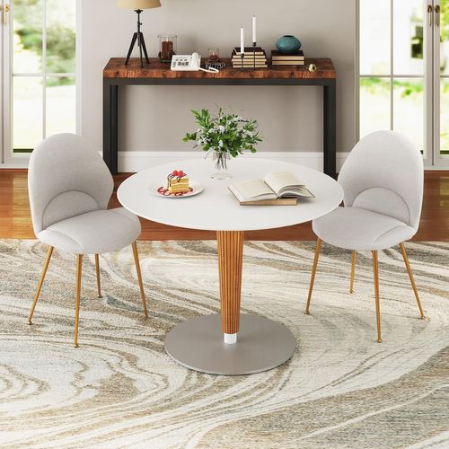 Chaise Salle à Manger Lin Lot De 2, Chaise Tissu Rembourrés, Dossier Incurvé, Capacité 150 Kg