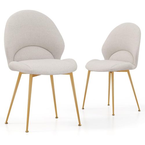 Chaise Salle à Manger Lin Lot De 2, Chaise Tissu Rembourrés, Dossier Incurvé, Capacité 150 Kg