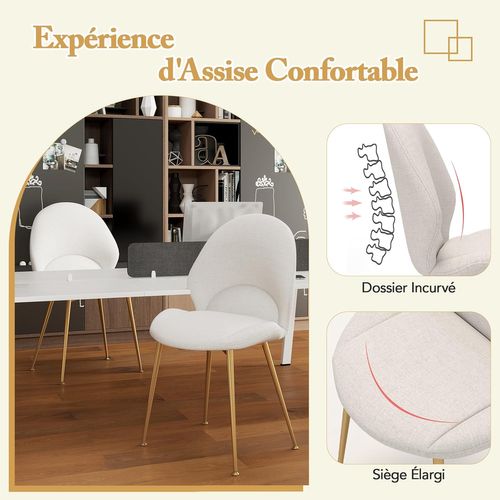 Chaise Salle à Manger Lin Lot De 2, Chaise Tissu Rembourrés, Dossier Incurvé, Capacité 150 Kg