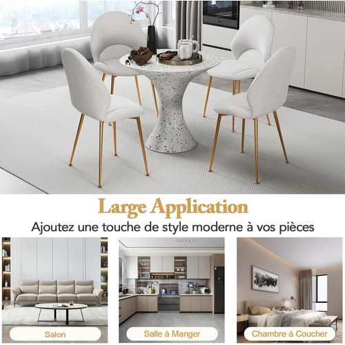 Chaise Salle à Manger Lin Lot De 2, Chaise Tissu Rembourrés, Dossier Incurvé, Capacité 150 Kg