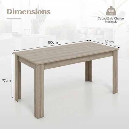 Table Salle à Manger De 160 Cm Pour 6-8 Personnes, Table Cuisine Rectangulaire (gris Chêne)
