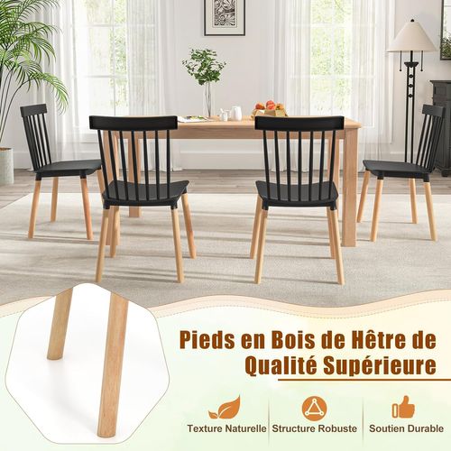 Chaise Salle à Manger Bois Lot De 4, Chaise Bois Windsor, Siège Incurvé, Patin Antidérapant (noir)