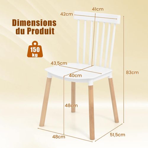 Chaise Salle à Manger Bois Lot De 4, Chaise Bois Windsor, Siège Incurvé, Patin Antidérapant (blanc)