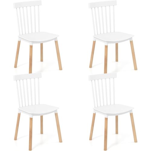 Chaise Salle à Manger Bois Lot De 4, Chaise Bois Windsor, Siège Incurvé, Patin Antidérapant (blanc)
