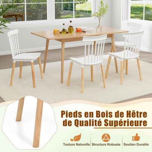 Chaise Salle à Manger Bois Lot De 4, Chaise Bois Windsor, Siège Incurvé, Patin Antidérapant (blanc)