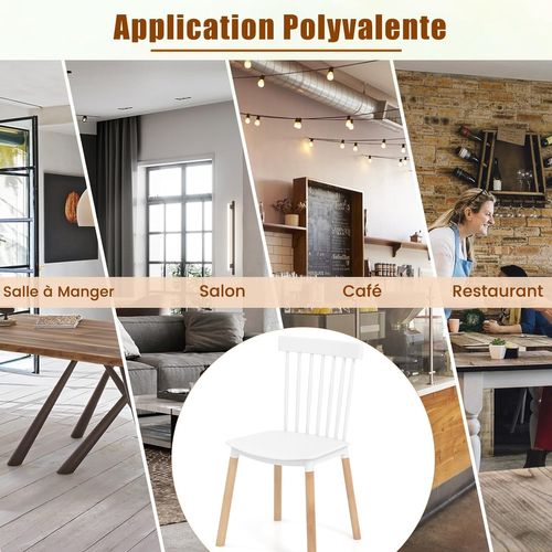 Chaise Salle à Manger Bois Lot De 4, Chaise Bois Windsor, Siège Incurvé, Patin Antidérapant (blanc)