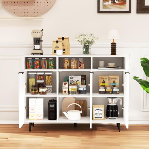 Buffet Cuisine, Armoire Cuisine 3 Portes Sur Pieds, Meuble Cuisine Rangement Blanc, 3 Compartiments