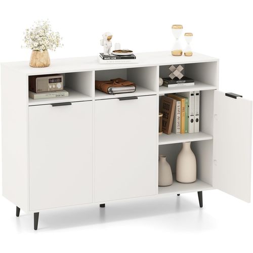 Buffet Cuisine, Armoire Cuisine 3 Portes Sur Pieds, Meuble Cuisine Rangement Blanc, 3 Compartiments
