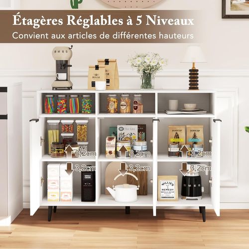 Buffet Cuisine, Armoire Cuisine 3 Portes Sur Pieds, Meuble Cuisine Rangement Blanc, 3 Compartiments