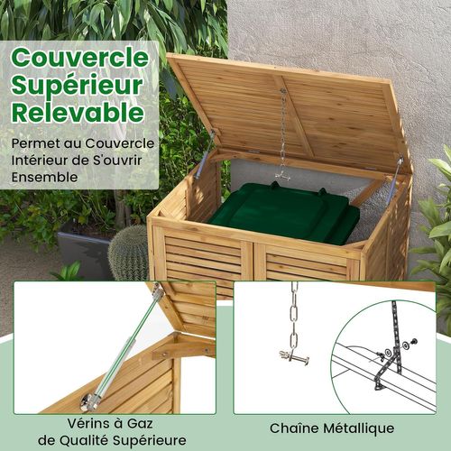 Cache Poubelle Exterieur 120 L, Abri Poubelle Exterieur Bois Avec Couvercle Relevable, Naturel