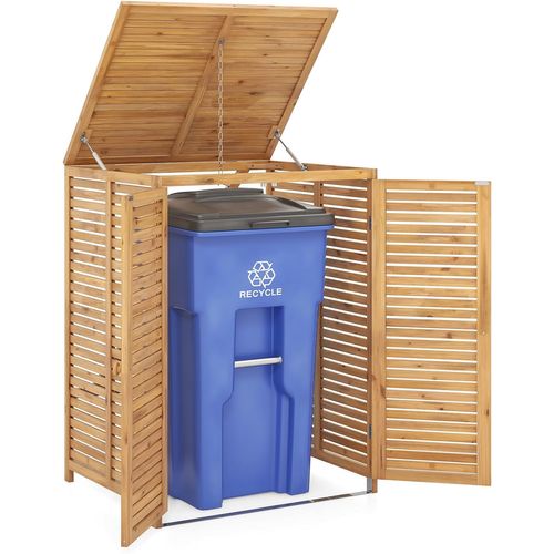 Cache Poubelle Exterieur 120 L, Abri Poubelle Exterieur Bois Avec Couvercle Relevable, Naturel