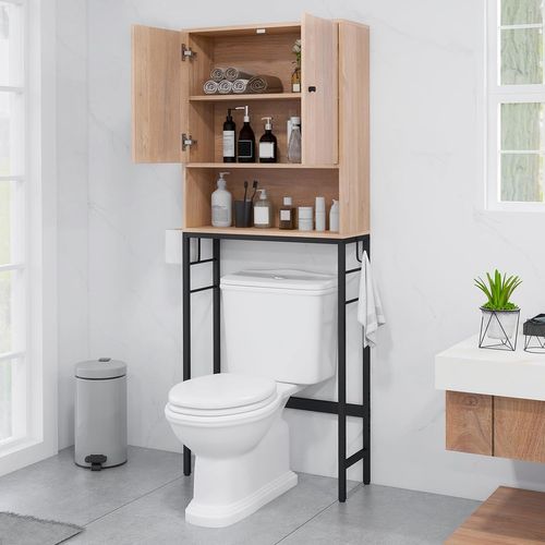 Meuble Wc, Meuble Machine à Laver, Rangement De Salle De Bain à 2 Portes, 23 X 63 X 165,5 Cm Naturel