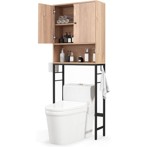 Meuble Wc, Meuble Machine à Laver, Rangement De Salle De Bain à 2 Portes, 23 X 63 X 165,5 Cm Naturel