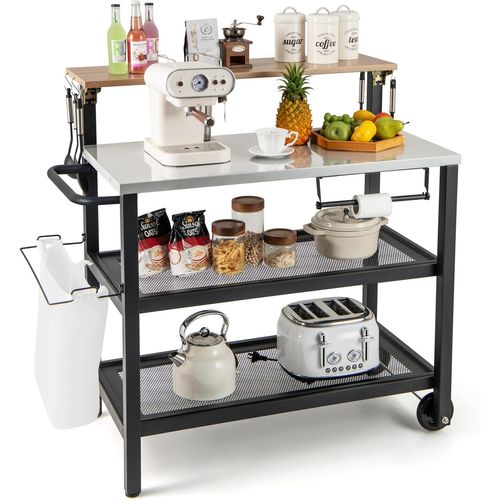 Desserte Extérieure à Roulettes Avec Table Rabattable, Chariot Service De Cuisine à 3 Étagères