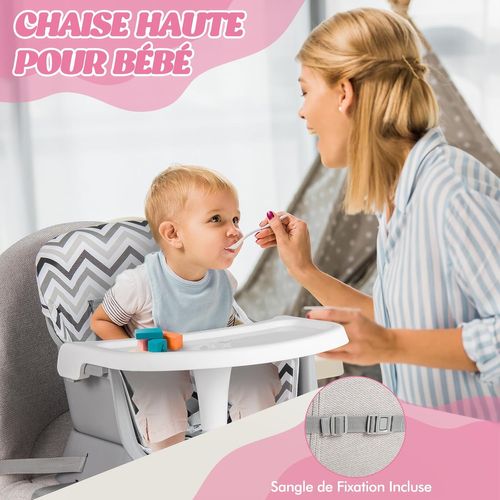 6 En 1 Chaise Haute Bébé Evolutive Avec Plateau Amovible, Charge 25kg, 6-36 Mois (ondulée)
