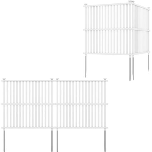 Clôture Privée Extérieure Pour Climatiseur 113 X 114 Cm, Panneaux De Clôture Avec Piquets, Blanc