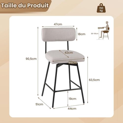 Tabourets De Bar Pivotants Lot De 2, Chaise De Bar Lin Avec Repose-pieds (beige)