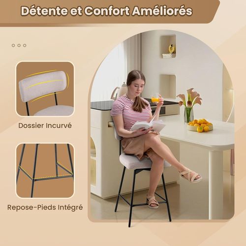 Tabourets De Bar Pivotants Lot De 2, Chaise De Bar Lin Avec Repose-pieds (beige)