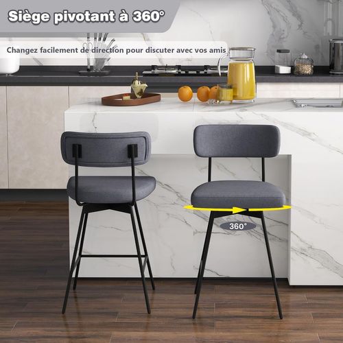Tabourets De Bar Pivotants Lot De 2, Chaise De Bar Lin Avec Repose-pieds (gris)