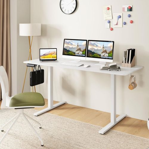 Bureau Assis Debout Electrique 60 X 160 Cm, 3 Hauteurs De Mémoire, Bureau Réglable En Hauteur, Blanc