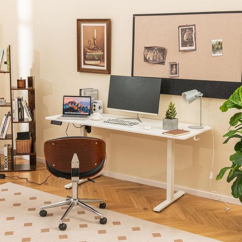 Bureau Assis Debout Electrique 60 X 160 Cm, 3 Hauteurs De Mémoire, Bureau Réglable En Hauteur, Blanc