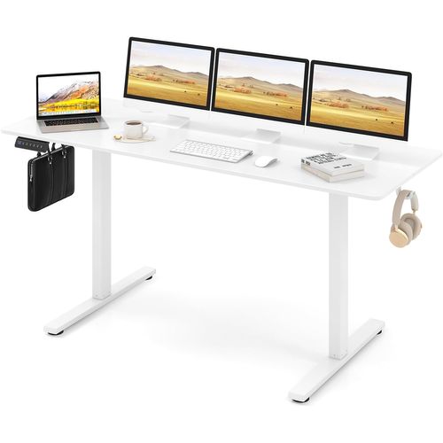 Bureau Assis Debout Electrique 60 X 160 Cm, 3 Hauteurs De Mémoire, Bureau Réglable En Hauteur, Blanc