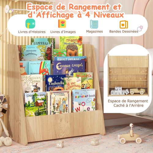 Bibliothèque Enfant En Bois Avec 4 Compartiments Ouverts, Étagère à Livres (naturel)