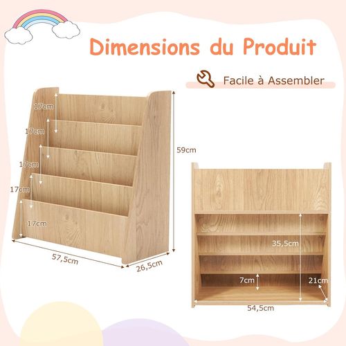 Bibliothèque Enfant En Bois Avec 4 Compartiments Ouverts, Étagère à Livres (naturel)
