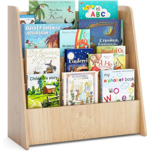 Bibliothèque Enfant En Bois Avec 4 Compartiments Ouverts, Étagère à Livres (naturel)