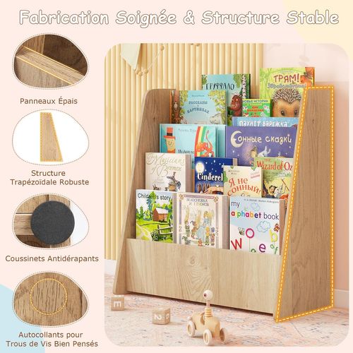 Bibliothèque Enfant En Bois Avec 4 Compartiments Ouverts, Étagère à Livres (naturel)