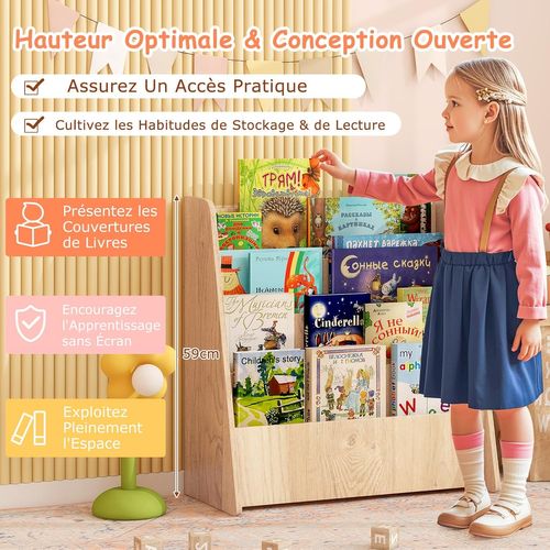 Bibliothèque Enfant En Bois Avec 4 Compartiments Ouverts, Étagère à Livres (naturel)