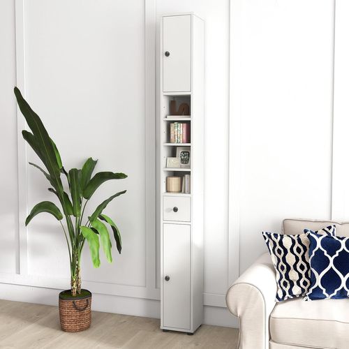 Meuble Colonne Salle De Bain, Meuble De Rangement, 20 X 20 X 180 Cm, Blanc Cérusé