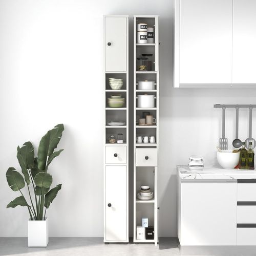 Meuble Colonne Salle De Bain, Meuble De Rangement, 20 X 20 X 180 Cm, Blanc Cérusé