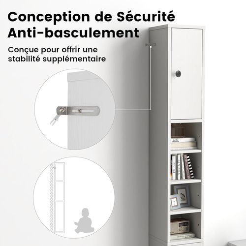 Meuble Colonne Salle De Bain, Meuble De Rangement, 20 X 20 X 180 Cm, Blanc Cérusé